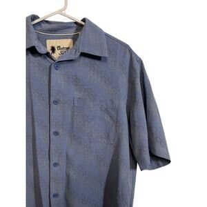 Vintage Silk Button Up Shirt Mens Medium Blue Abstract Print 100% Silk Retro